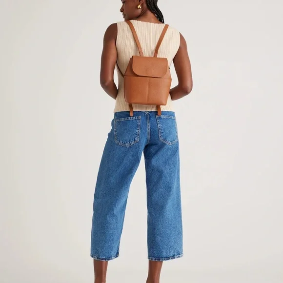 Quince Textured Flap Backpack - Cognac - Picture 10 of 10